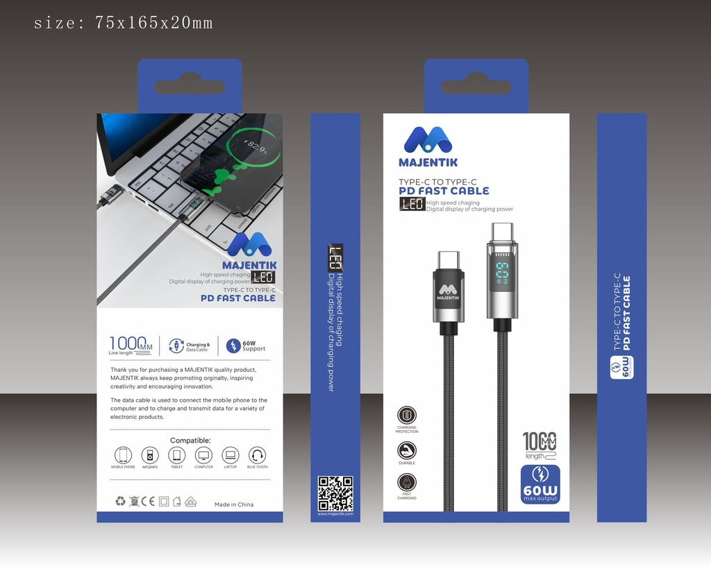 كابل ماجنتيك تايب سي إلى تايب سي PD سريع مع مصباح LED - 60 وات