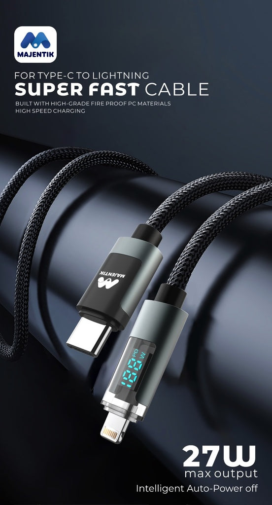 كابل سريع من Majentik Type C إلى Lightning PD مزود بإضاءة LED - 27 وات
