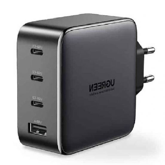 USB-A 3xUSB-C 100W GaN Wall Charger USB-C Cable Black-CD226