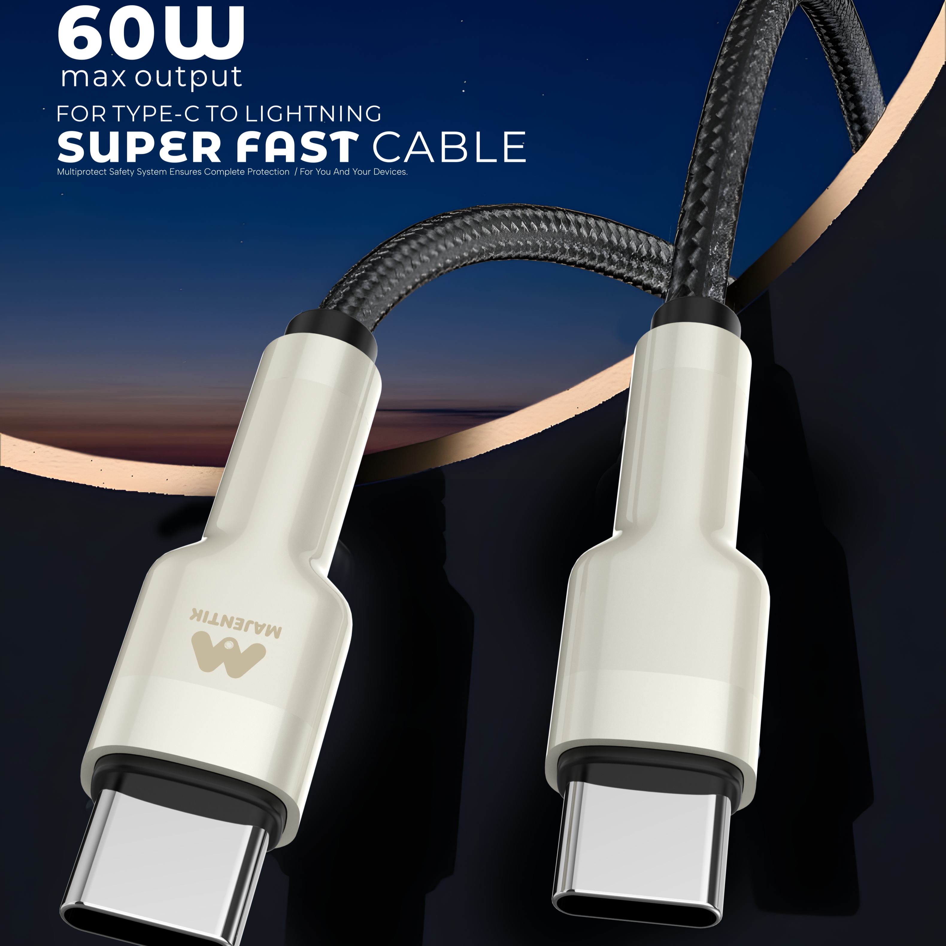 كابل ماجنتيك من النوع سي إلى النوع سي بطول 2 متر وقوة 60 واط