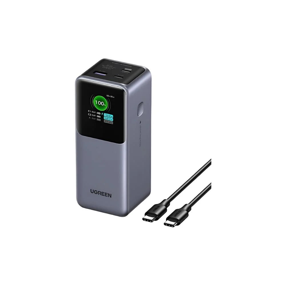 UGREEN PB721 External Battery, 20000mAh, 130W, QC + PD, 1 x USB-A - 2 x USB-C, Gray