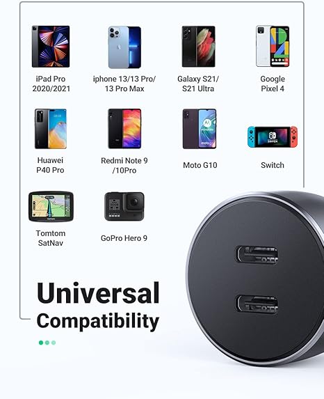 UGREEN 40W 2x Type C CAR CHARGER-CD213