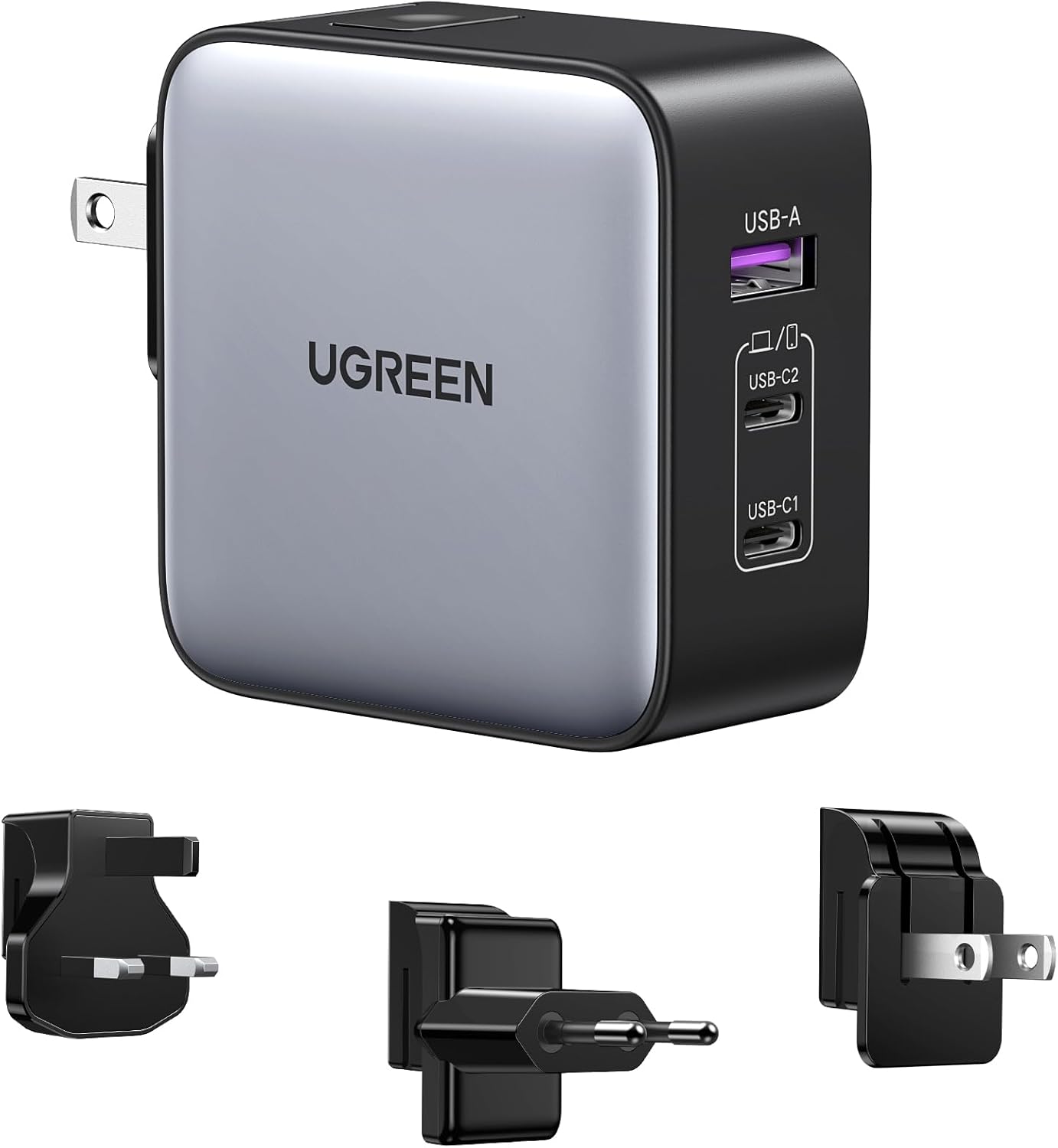 شاحن يوجرين السريع GaN 1USB-A&2USB-C 65 وات أسود - CD296