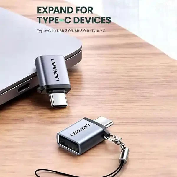 UGREEN محول USB-C إلى USB-A 3.0 مع كابل وسلسلة تعليق – رمادي فضائي (موديل 50283)
