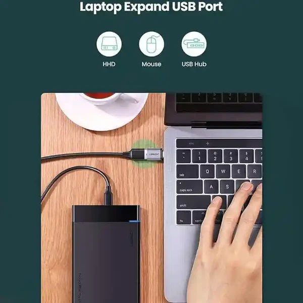 UGREEN محول USB-C إلى USB-A 3.0 مع كابل وسلسلة تعليق – رمادي فضائي (موديل 50283)