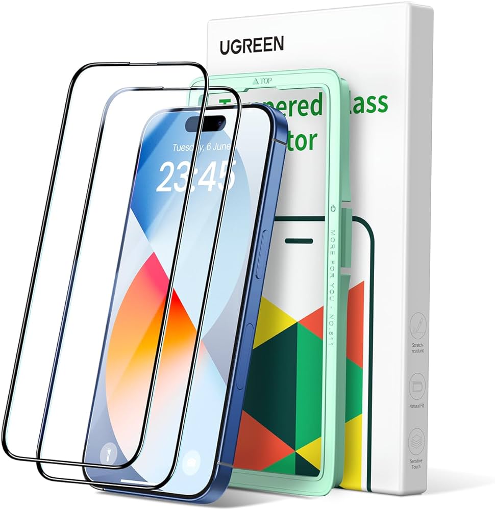 واقي شاشة UGREEN HD مع إطار لجهاز
آيفون 15 برو (عبوة من قطعتين) -SP371