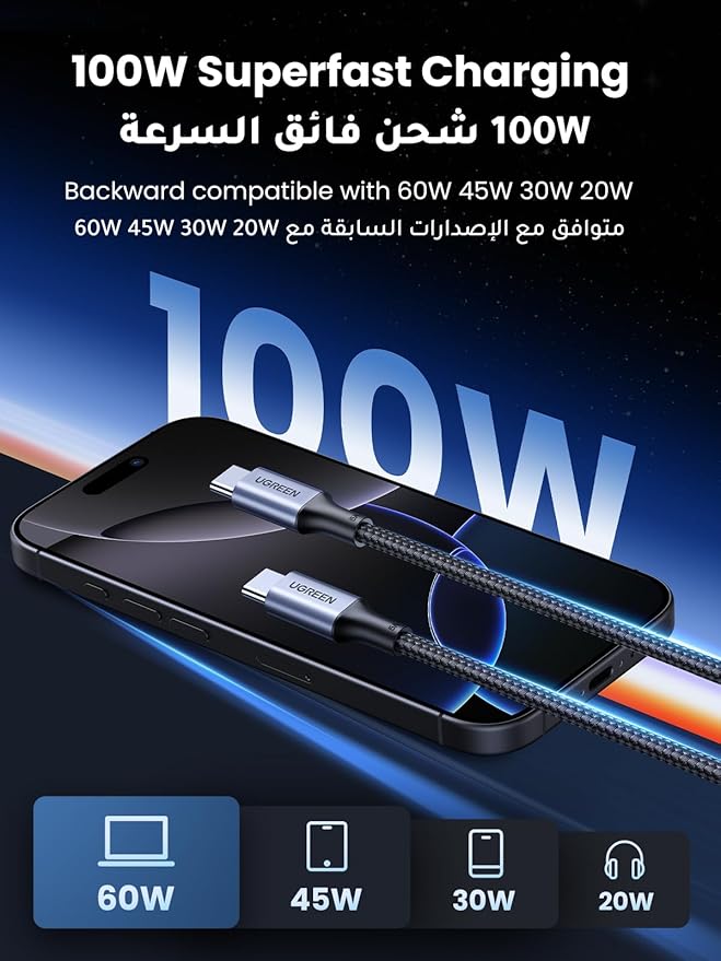 UGREEN Type C To C 100W Power Delivery PD 1M