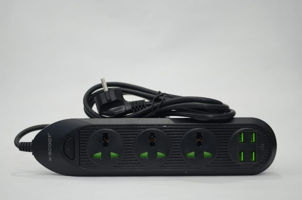 X-Scoot Power Strip 3 Sockets +4 USB 2500W
