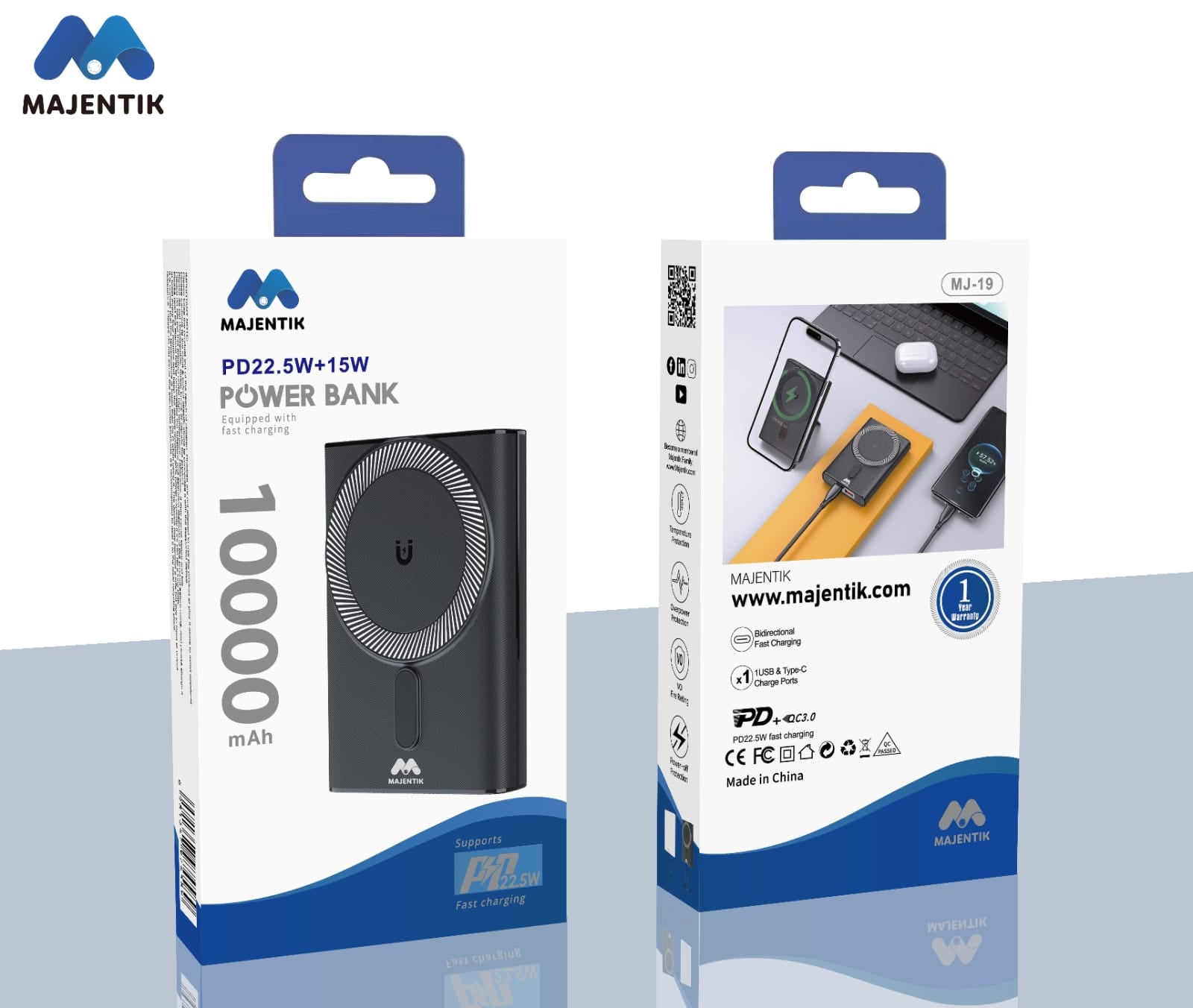 باور بانك ماجنتيك MJ-19 / 10000 مللي أمبير - PD 22.5 وات+ 15 وات