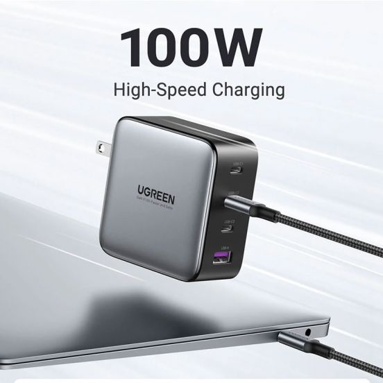USB-A 3xUSB-C 100W GaN Wall Charger USB-C Cable Black-CD226