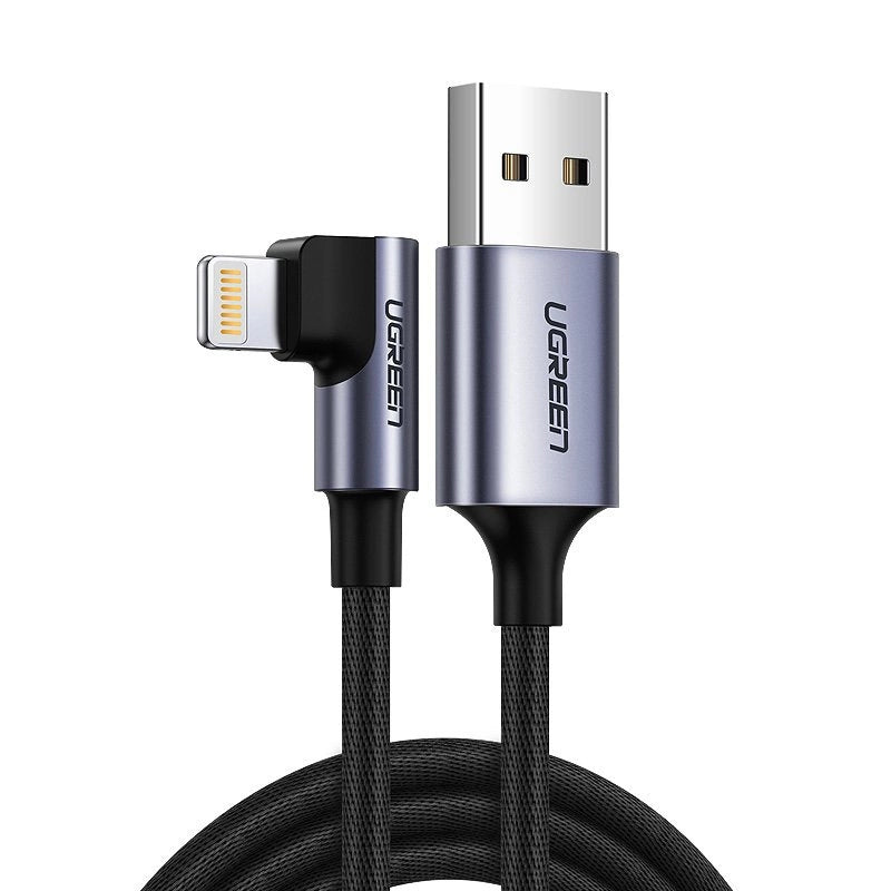 UGREEN Charging Cable Lightning 1M for iPhone Black Angle (90°)