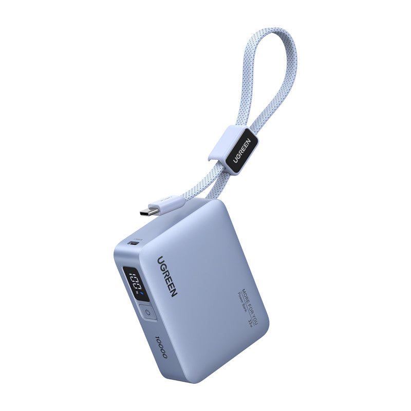 UgreenPB584 10,000mAh Power Bank, USB + USB-C, 33W, Built-in cable (Gray)