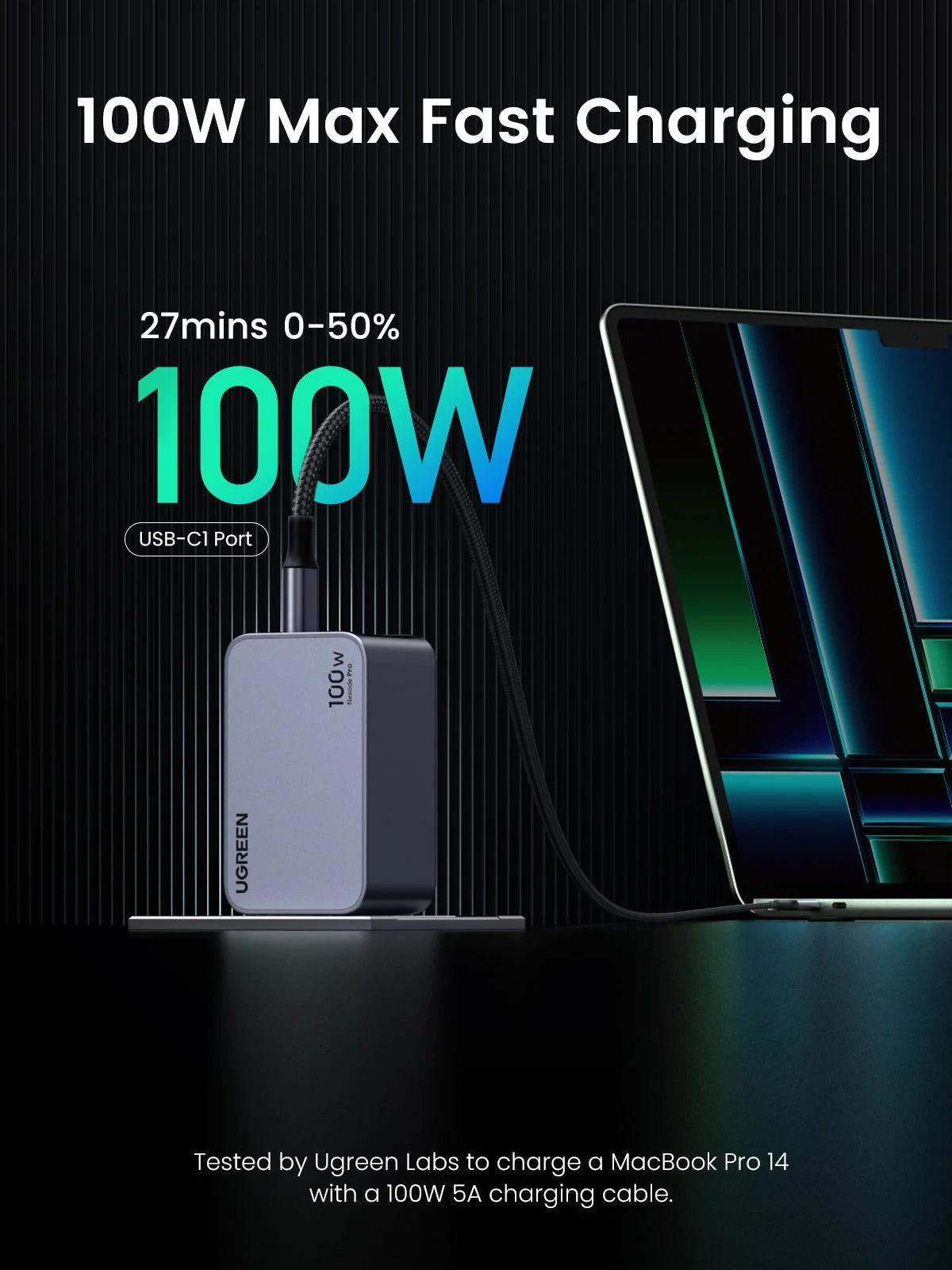 UGREEN Nexode Pro 100W GaN Charger with USB-C Cable Grey
