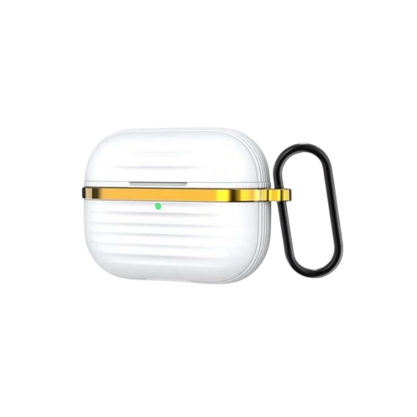 For Airpods Pro Silicone Protective Case With Gold Metal and Ribbed Design