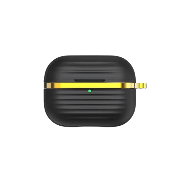 For Airpods Pro Silicone Protective Case With Gold Metal and Ribbed Design