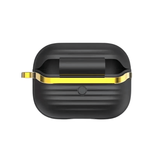 For Airpods Pro Silicone Protective Case With Gold Metal and Ribbed Design