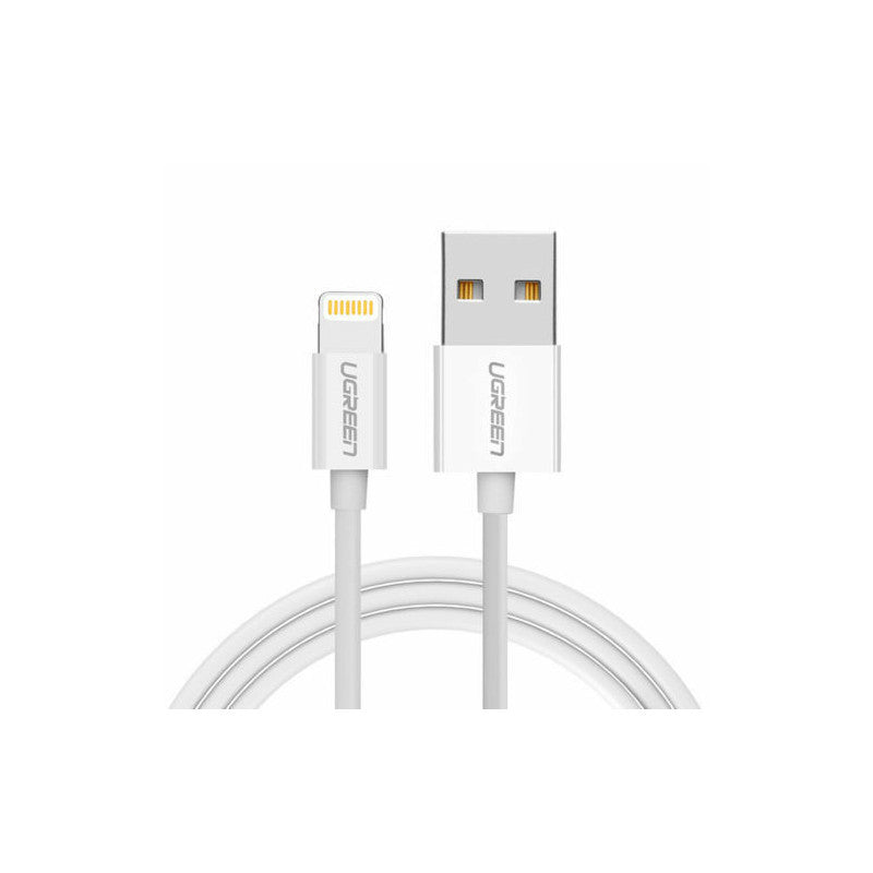 كابل USB-A ذكر إلى Lightning ذكر من UGREEN
 غلاف ABS مطلي بالنيكل بطول 1 متر (أبيض) -US155