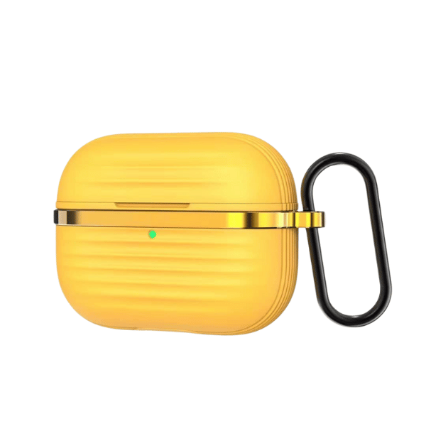 For Airpods Pro Silicone Protective Case With Gold Metal and Ribbed Design