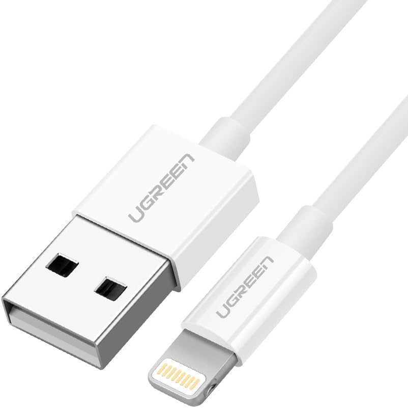 كابل USB-A ذكر إلى Lightning ذكر من UGREEN
 غلاف ABS مطلي بالنيكل بطول 1 متر (أبيض) -US155