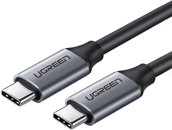 كابل USB 3.1 من النوع C ذكر إلى النوع C ذكر من UGREEN
 كابل مطلي بالنيكل وغطاء من الألومنيوم بطول 1.5 متر
 (رمادي)-US536