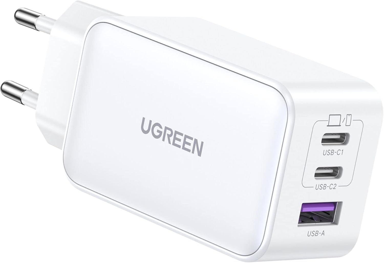 شاحن UGREEN GaN السريع بقوة 65 وات باللون الأبيض - CD244