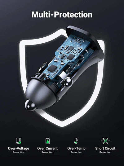 [6941876228454] شاحن سيارة سريع بمنفذين بقوة 30 وات من يوجرين، رمادي