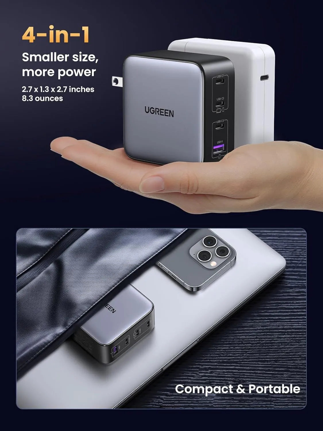 Ugreen Nexode S 100W 4-Port Gan Fast Charger EU Gray
