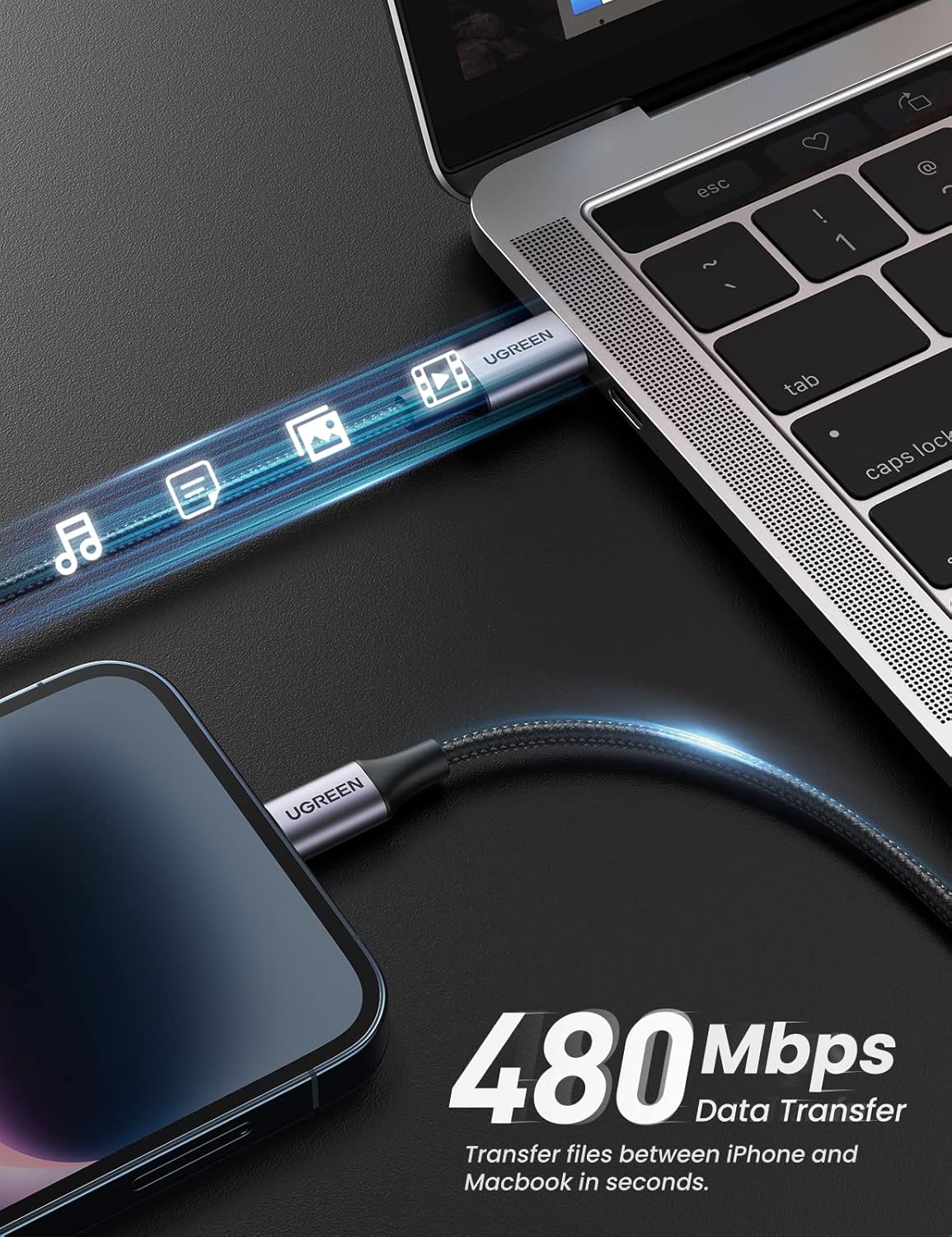 كابل UGREEN USB-C إلى Lightning للشحن السريع
 كابل 1 متر رمادي -US304