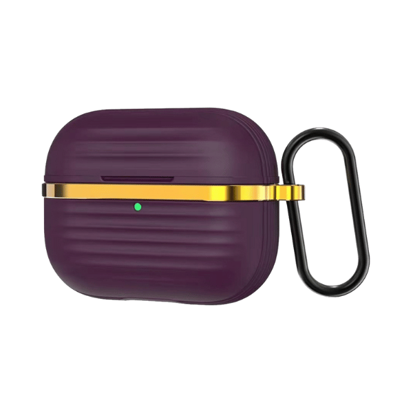 For Airpods Pro Silicone Protective Case With Gold Metal and Ribbed Design