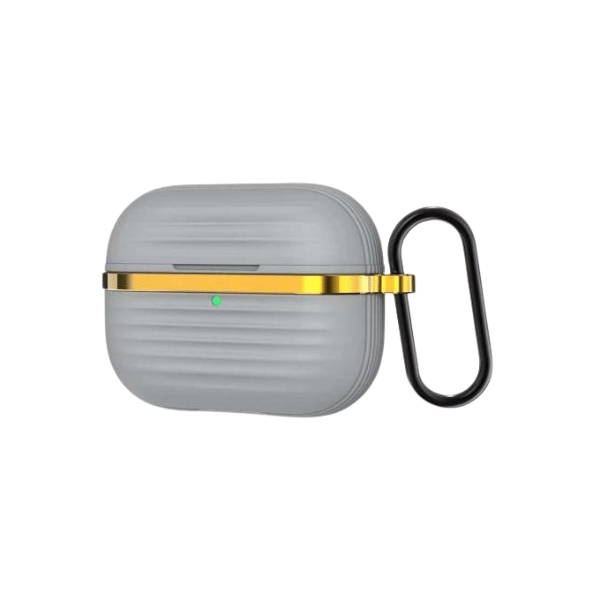 For Airpods Pro Silicone Protective Case With Gold Metal and Ribbed Design