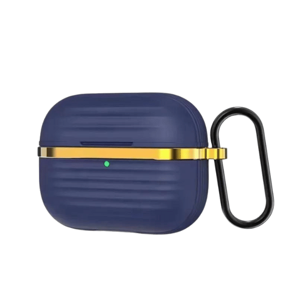 For Airpods Pro Silicone Protective Case With Gold Metal and Ribbed Design