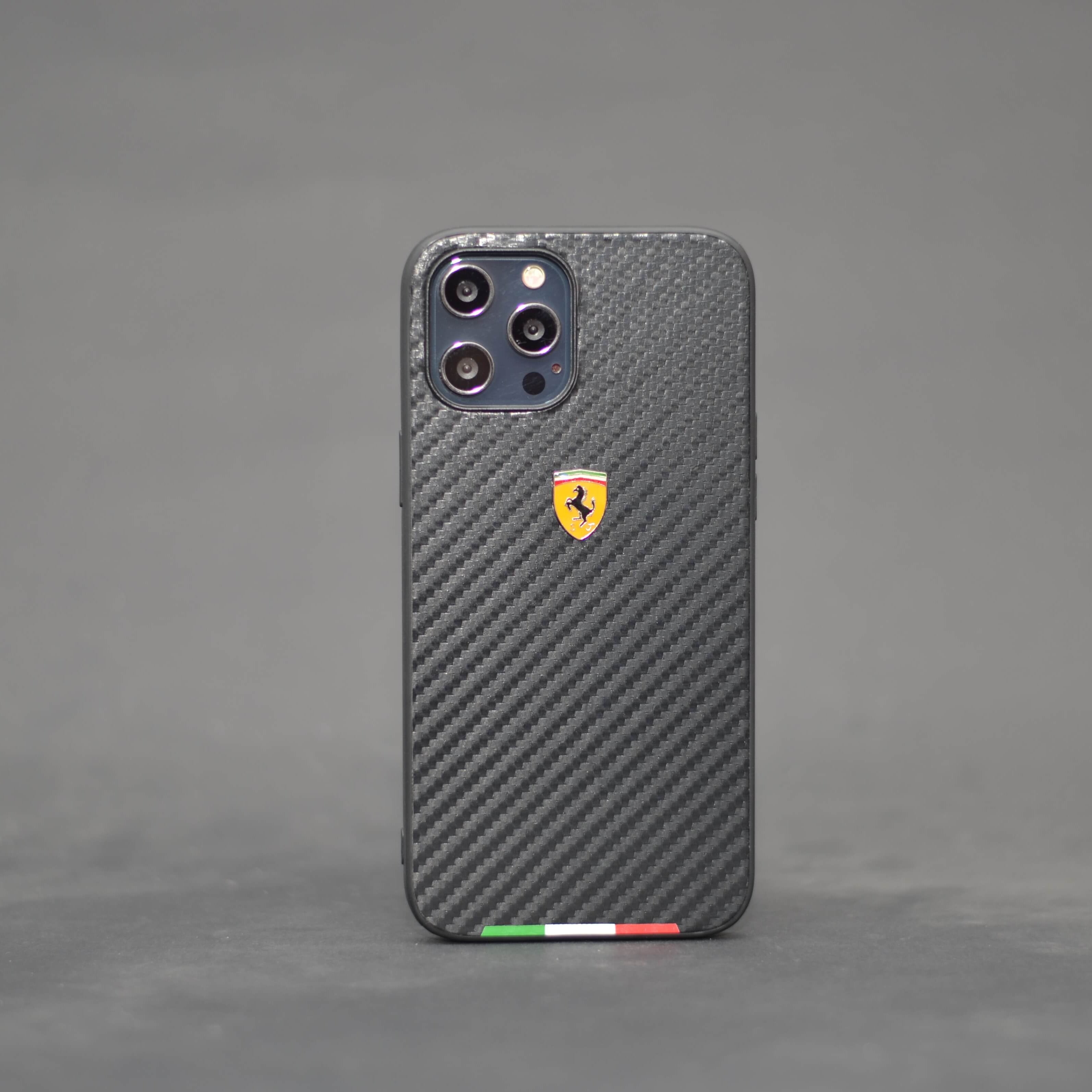 For iP 12 Pro Max Ferrari Carbon Fiber Covers