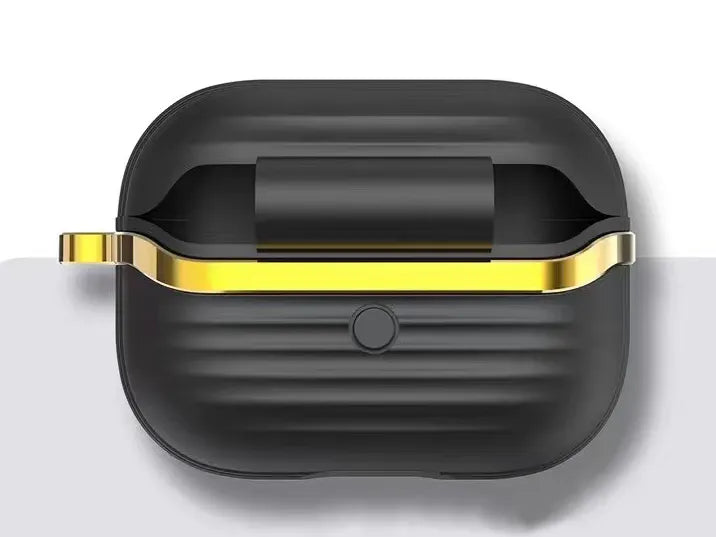 For Airpods Pro Silicone Protective Case With Gold Metal and Ribbed Design