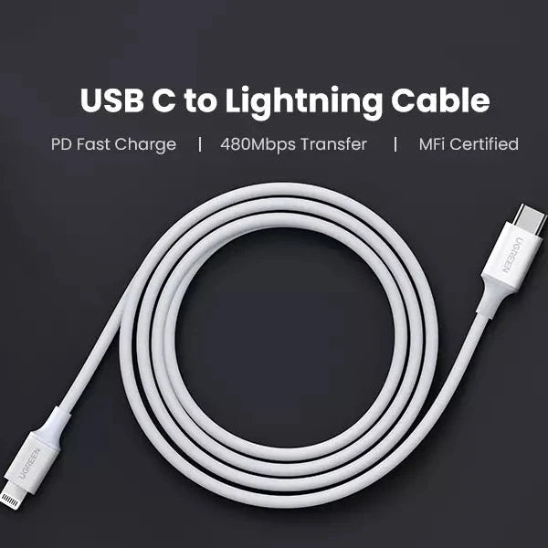 كابل USB-C إلى Lightning M/M من UGREEN
 شل 1م أبيض -US171