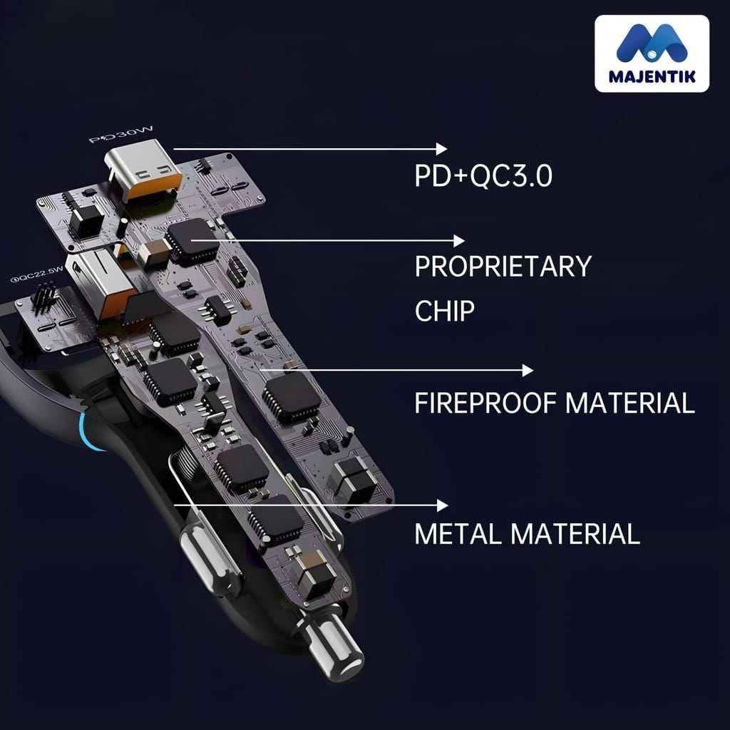 Majentik M-CC01 Car Charger Dual Port &amp; Light / 60 W