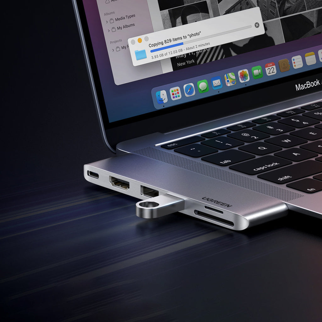 HUB Ugreen CM380 2xUSB C - HDMI/2xUSB 3.0/SD TF/USB C PD - gray