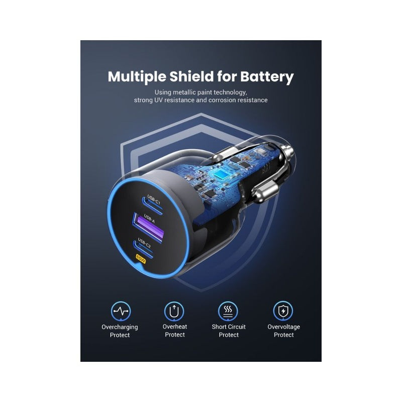 UGREEN شاحن سيارة 75 واط بثلاثة منافذ PD2 – أحمر[6941876230242]