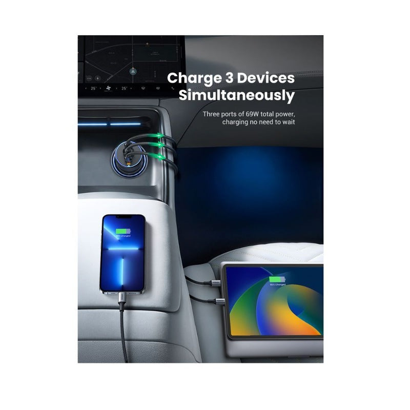 UGREEN شاحن سيارة 75 واط بثلاثة منافذ PD2 – أحمر[6941876230242]