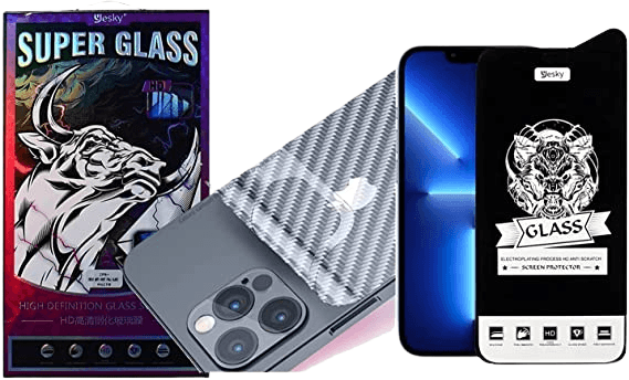 For iPhone 13 Yesky High Definition Glass Super Screen Protection And Back Screen Fiber Carbon Clear - Black - Matjrna